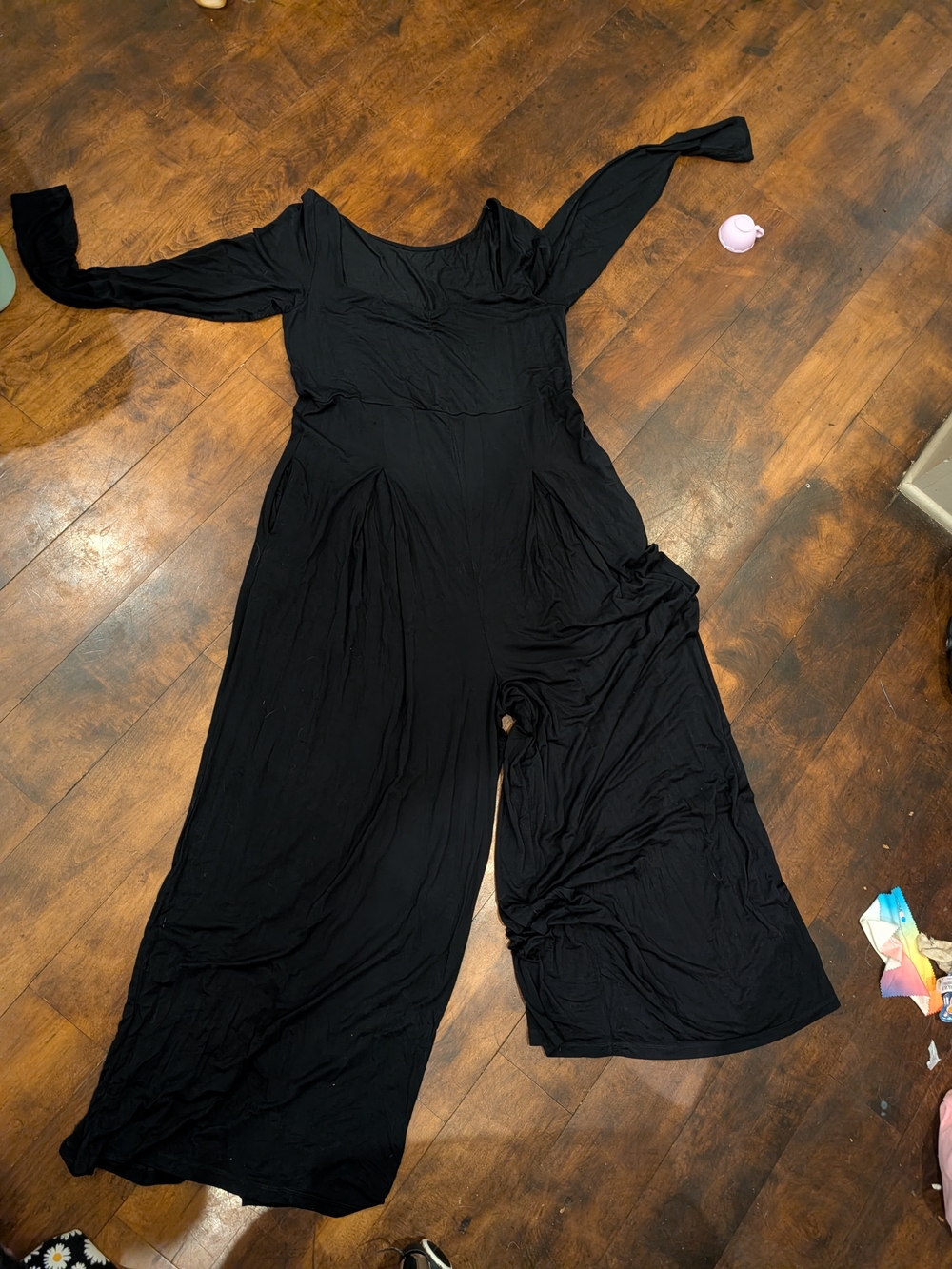 Women's Black Long Sleeve Wide-Leg Jumpsuit
